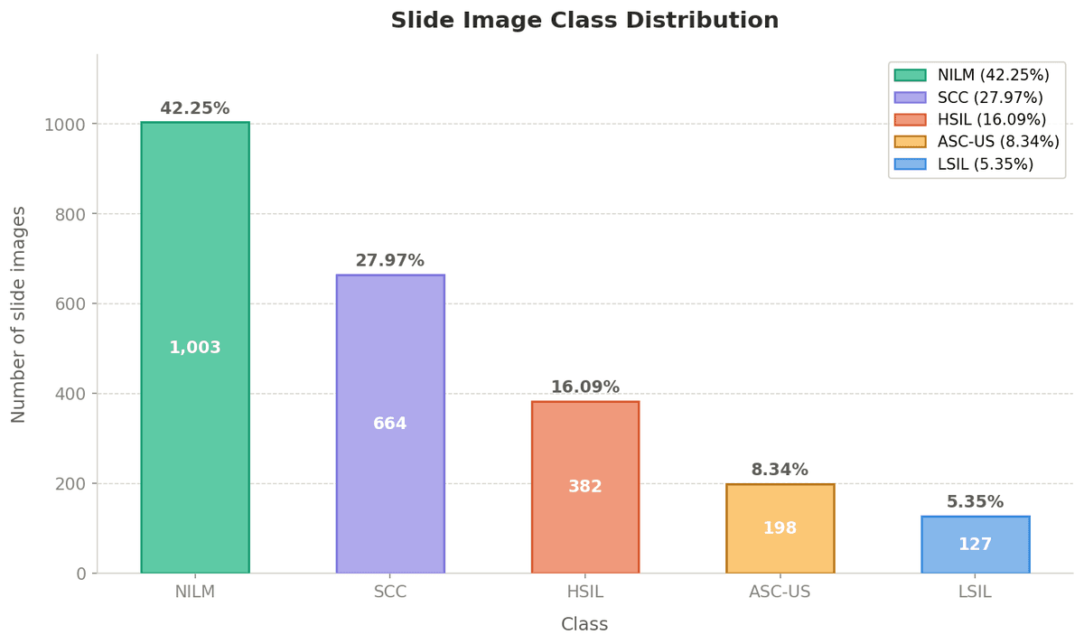 Dataset class distribution across 5 Bethesda categories